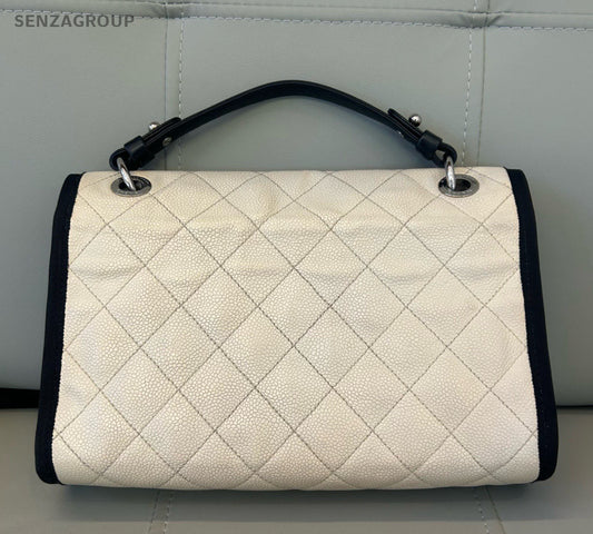 Chanel Diamond Chain Black White Silver Shoulder Bag Used Women Classic