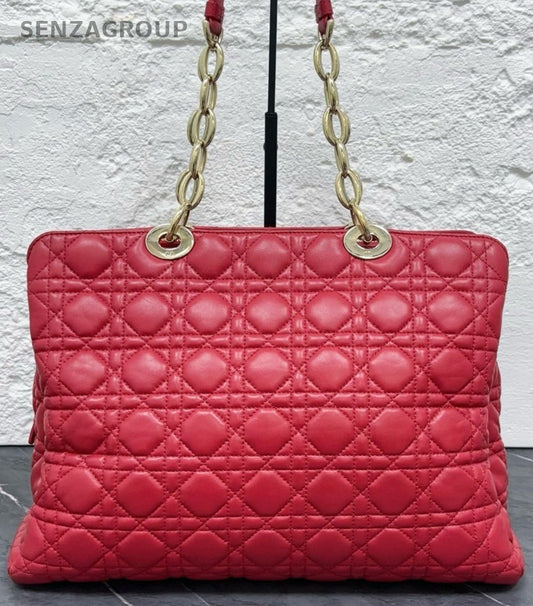 Dior Panarea Cannage Chain Tote Shoulder Bag Red Gold Women Classic