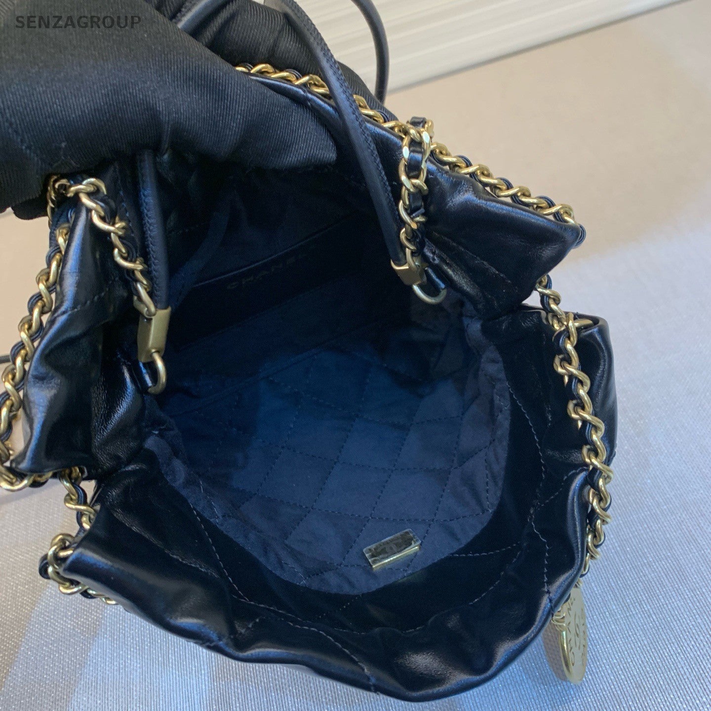 Chanel 22 Mini Calfskin Chain Shoulder Bag Black Gold Women Classic Vintage