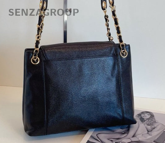 Chanel Chain 2Way Shoulder Bag Crossbody Black Gold Used Women Classic Fashion