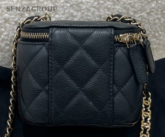 Chanel Calfskin Chain Shoulder Bag Crossbody Black Gold Used Women Classic