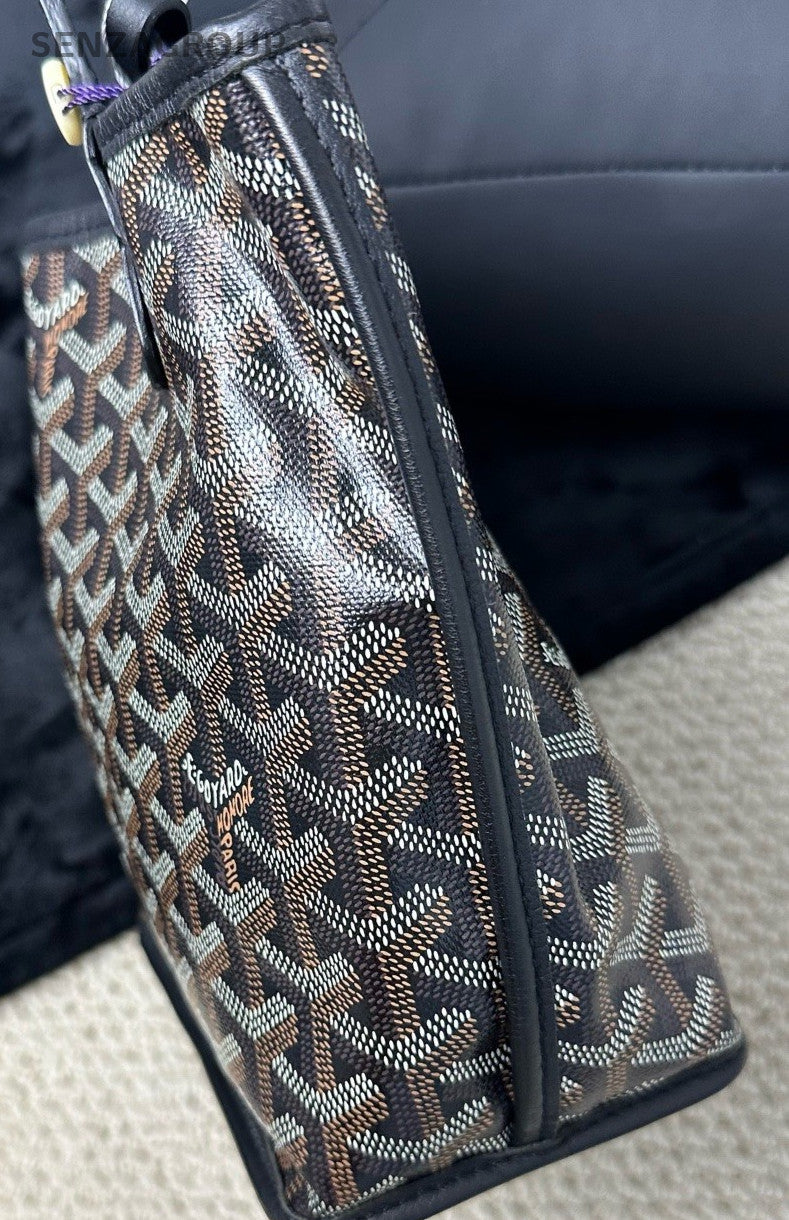 Goyard Mini Tote Bag Calfskin Monogram Top Handle Shoulder Bag Women Black.