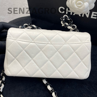 Chanel Black & White Mini Flap Bag Calfskin Chain Shoulder Crossbody
