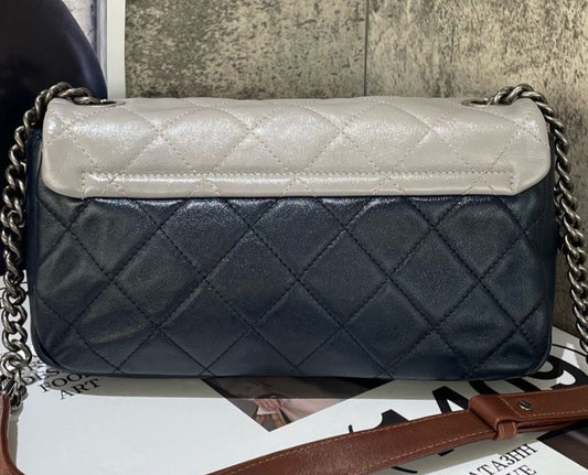 Chanel Classic Flap MM Chain Shoulder Bag Gray Silver Women Diamond Designer