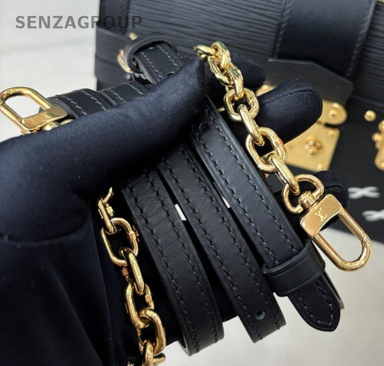 Louis Vuitton Trunk Clutch Epi Shoulder Bag Crossbody Black Gold Women Classic
