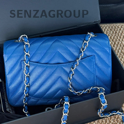 Chanel Blue Silver Chevron Mini Flap Bag - Women's Shoulder Crossbody