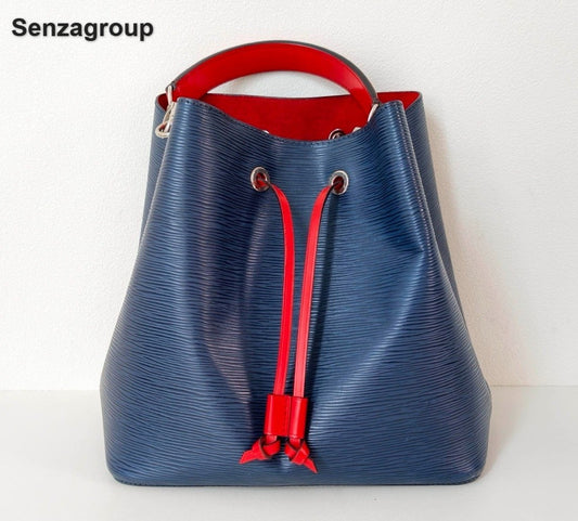Louis Vuitton Epi Calfskin Bucket Top Handle Shoulder Bag Blue Silver Women
