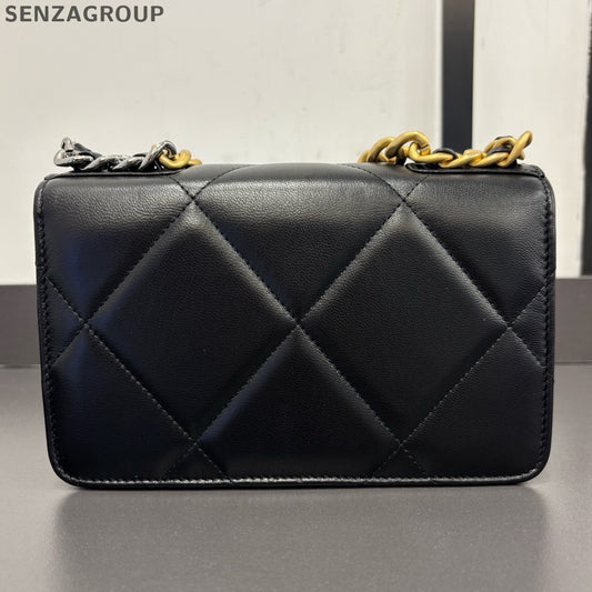 Chanel Black Gold 19 Bag WOC Lambskin Chain Shoulder Crossbody Bag