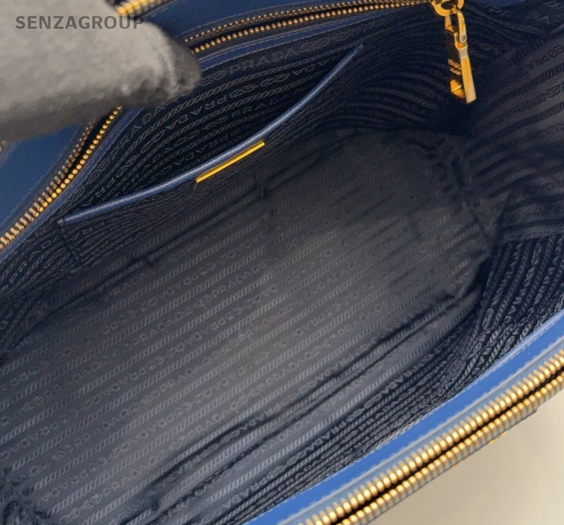 Prada Galleria Saffiano Tote Handbag Blue Gold Used Unisex Adults Classic