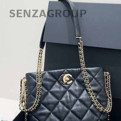 Chanel Black Lambskin Double Chain Pearl Hobo Tote Bag Quilted