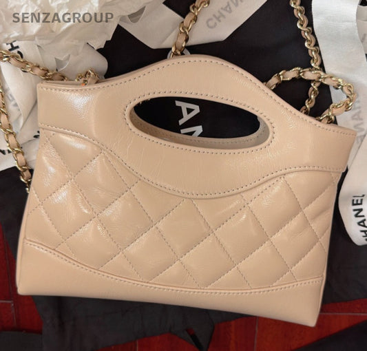 Chanel 31bag Nano Lambskin Top Handle Shoulder Crossbody Beige Women Classic