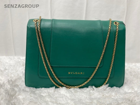 Bvlgari Serpenti Chain Shoulder Bag Crossbody Green Gold Women Classic Fashion