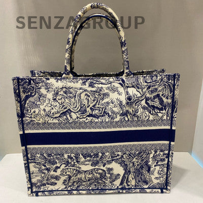 Dior Book Tote Large Blue Embroidered Tote Bag for Women