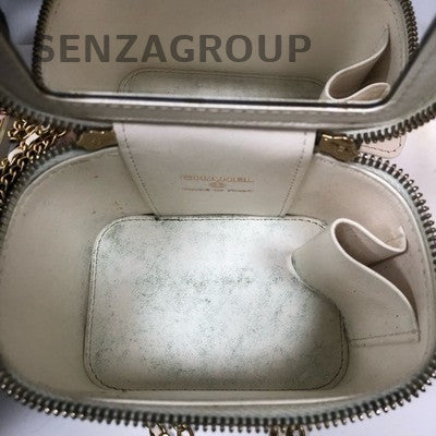 Chanel White Gold Classic Square Box Chain Shoulder Crossbody Bag Women