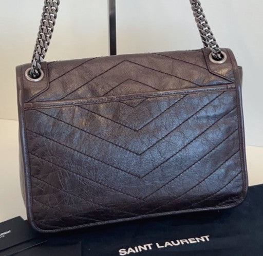 Saint Laurent Niki Bag MM Chain Shoulder Bag Brown Silver Used Women Classic