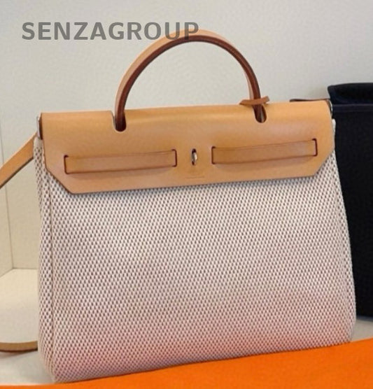 Hermes Herbag Top Handle Bag Crossbody Brown Silver Used Women Classic