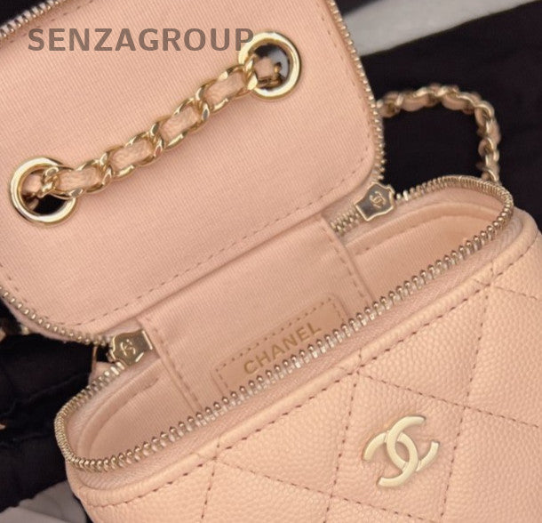 Chanel Diamond Chain Shoulder Bag Crossbody Pink Gold Used Women Classic