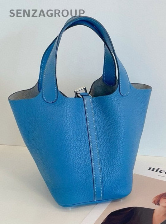 Hermes Piction 18 Double Handle Classic Handbag Women Blue