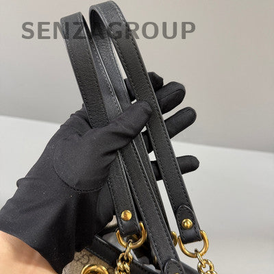 Gucci Small Padlock Chain Shoulder Bag Black Brown Gold Hardware