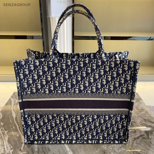Christian Dior Book Tote GM Tote Top Handle Bag Blue Used Women Classic