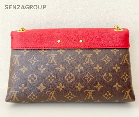 Louis Vuitton Monogram Chain 2Way Shoulder Bag Crossbody Red Brown Women Classic