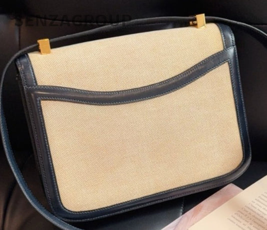 Hermes Constance 2Way Shoulder Bag Crossbody White Blue Gold Women Vintage