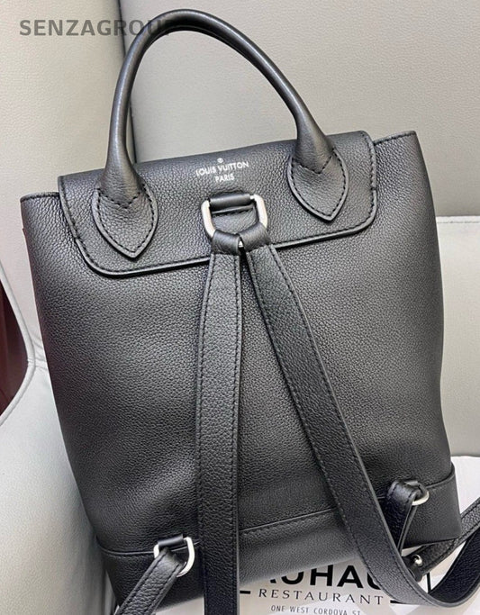 Louis Vuitton LockMe Calfskin Leather Backpack Black Silver Unisex Adults