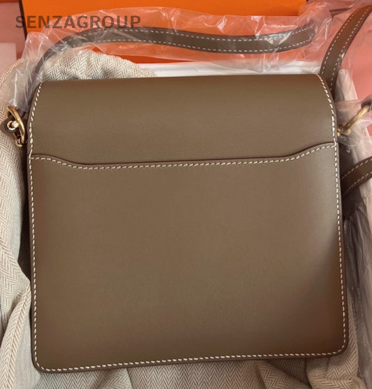 Hermes Roulis Mini Shoulder Bag Crossbody Gray Gold Women Classic Designer