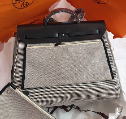 Hermes Herbag39 Top Handle Shoulder Bag Crossbody Gray Black Unisex Adults
