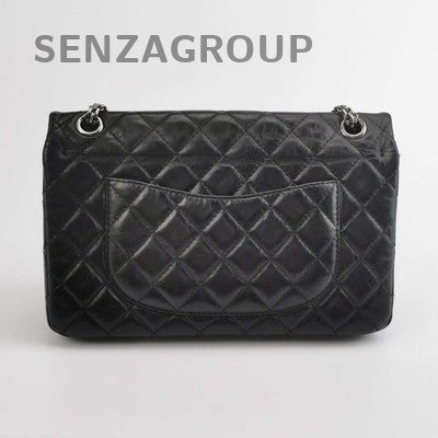 Chanel 2.55 Black Silver Medium Classic Flap Bag Chain Shoulder Crossbody