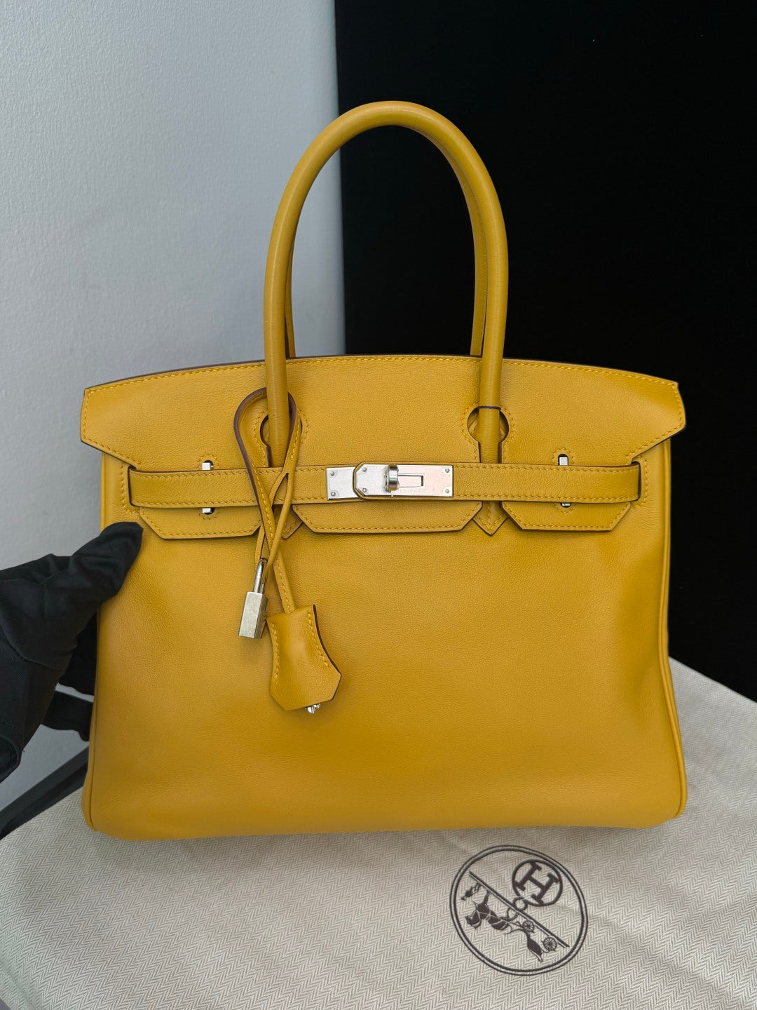 Hermes Birkin30 Swift Leather Yellow Tote Handbag Silver Hardware