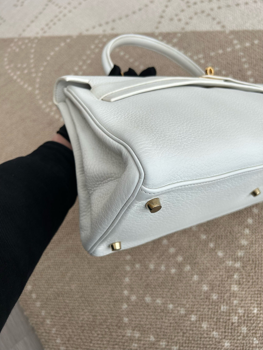 Hermes Kelly Shoulder Togo Top Handle Bag White Gold Women Classic Fashion