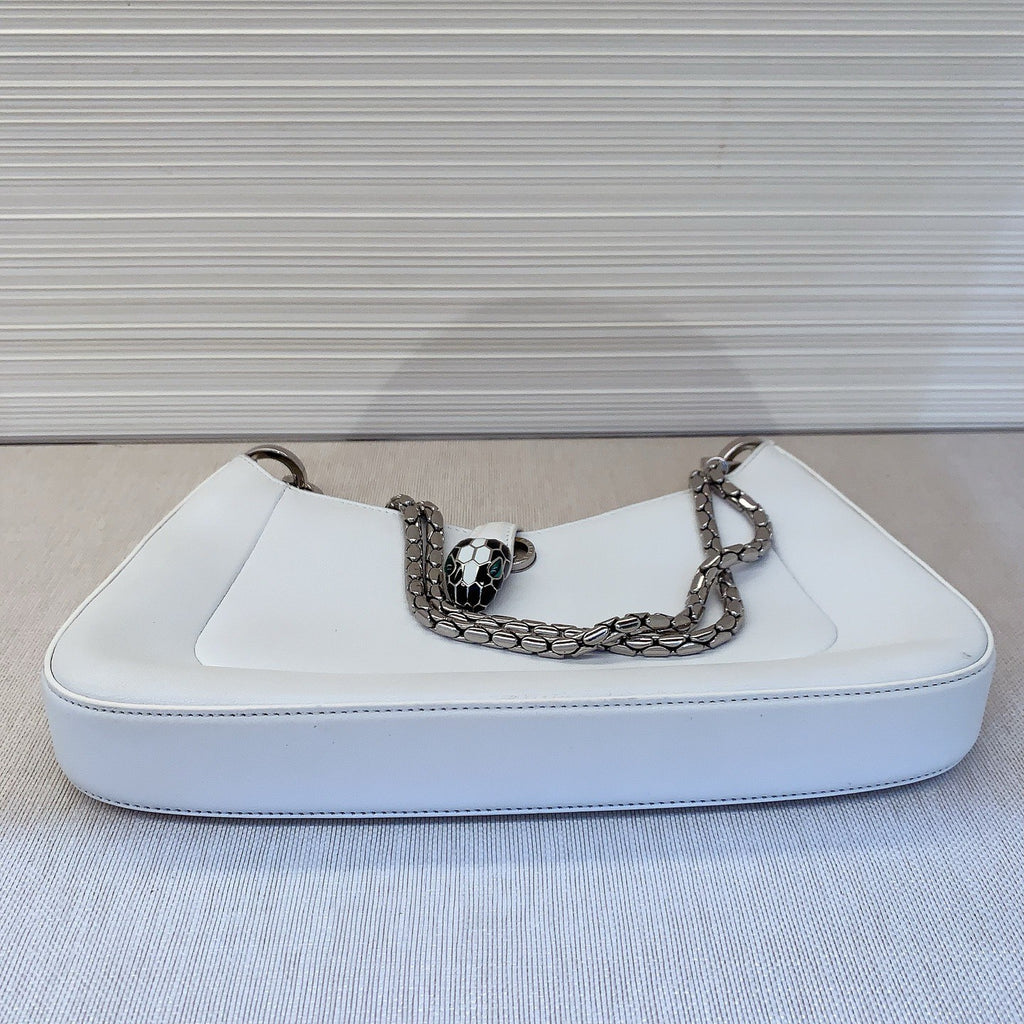 Bvlgari Serpenti Chain Shoulder Bag White Silver Used Women Classic