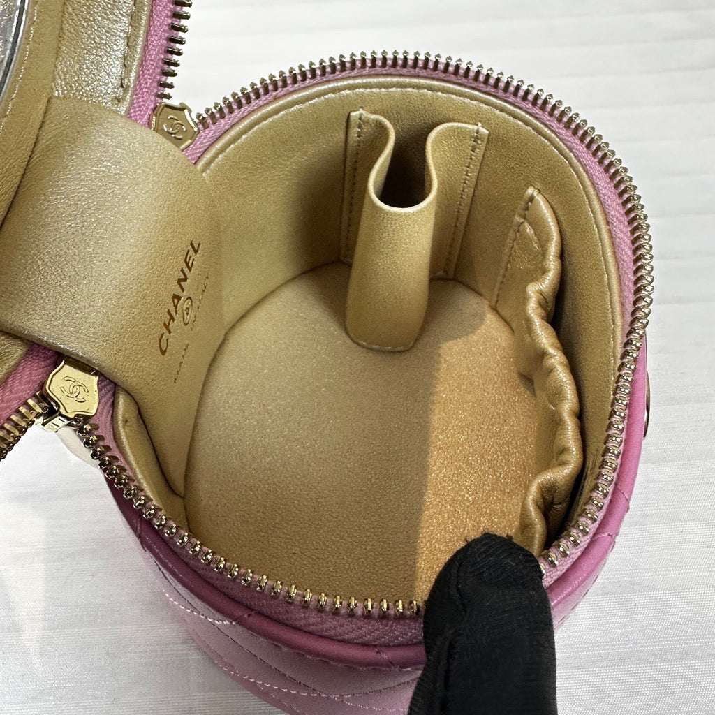 Chanel Diamond Bucket Top Handle Bag Pink Gold Used Women Classic