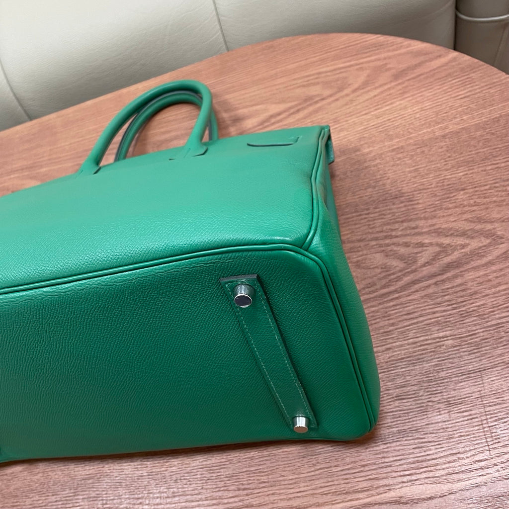 Hermes Birkin35 Epsom Top Handle Bag Green Silver Used Women Classic Fashion