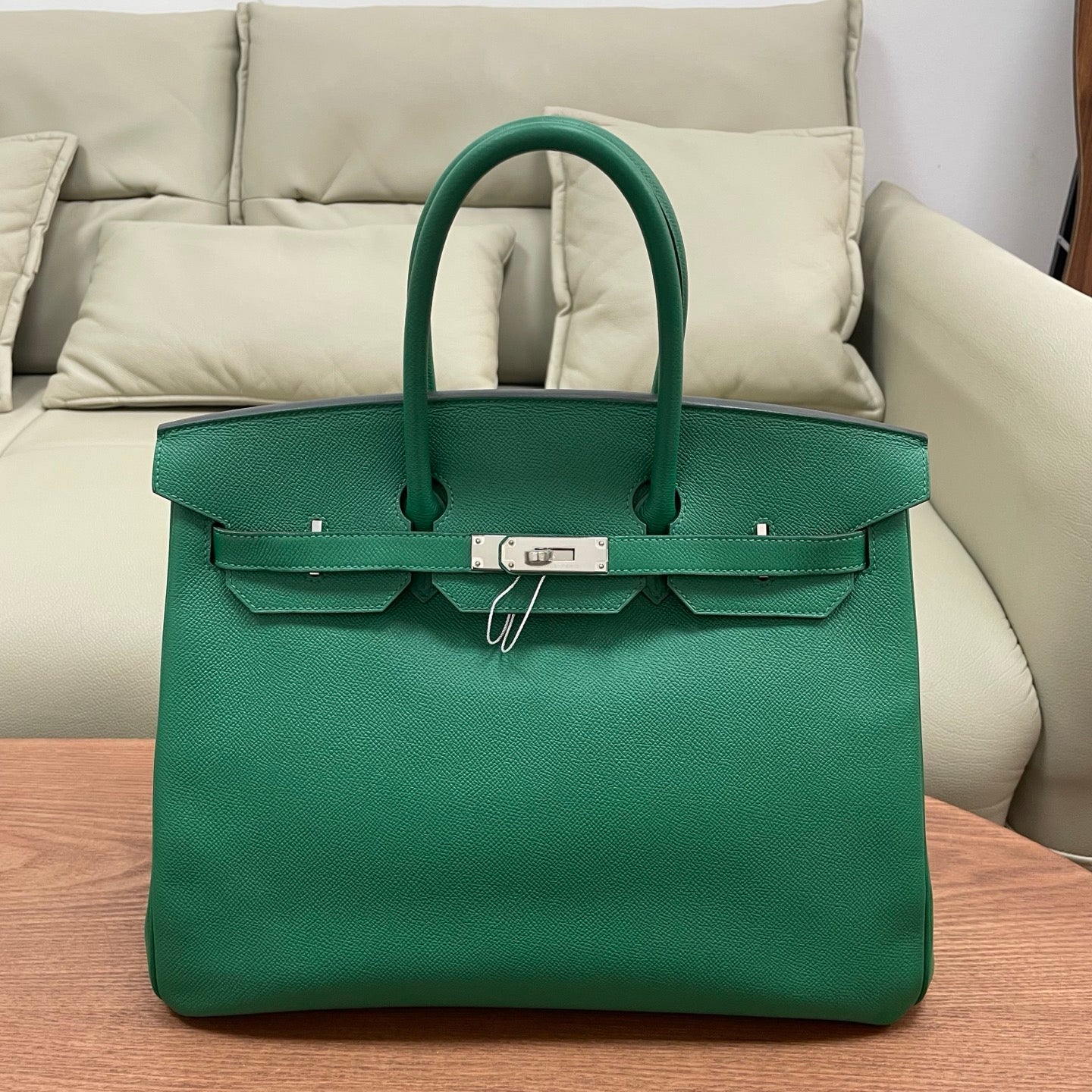 Hermes Birkin35 Epsom Top Handle Bag Green Silver Used Women Classic Fashion