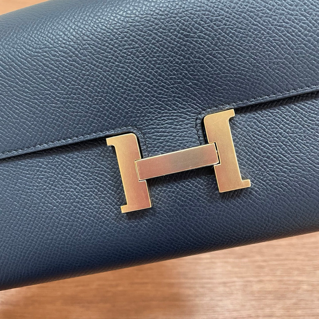 Hermes Constance Epsom Leather Wallet Blue Gold Used Women Classic