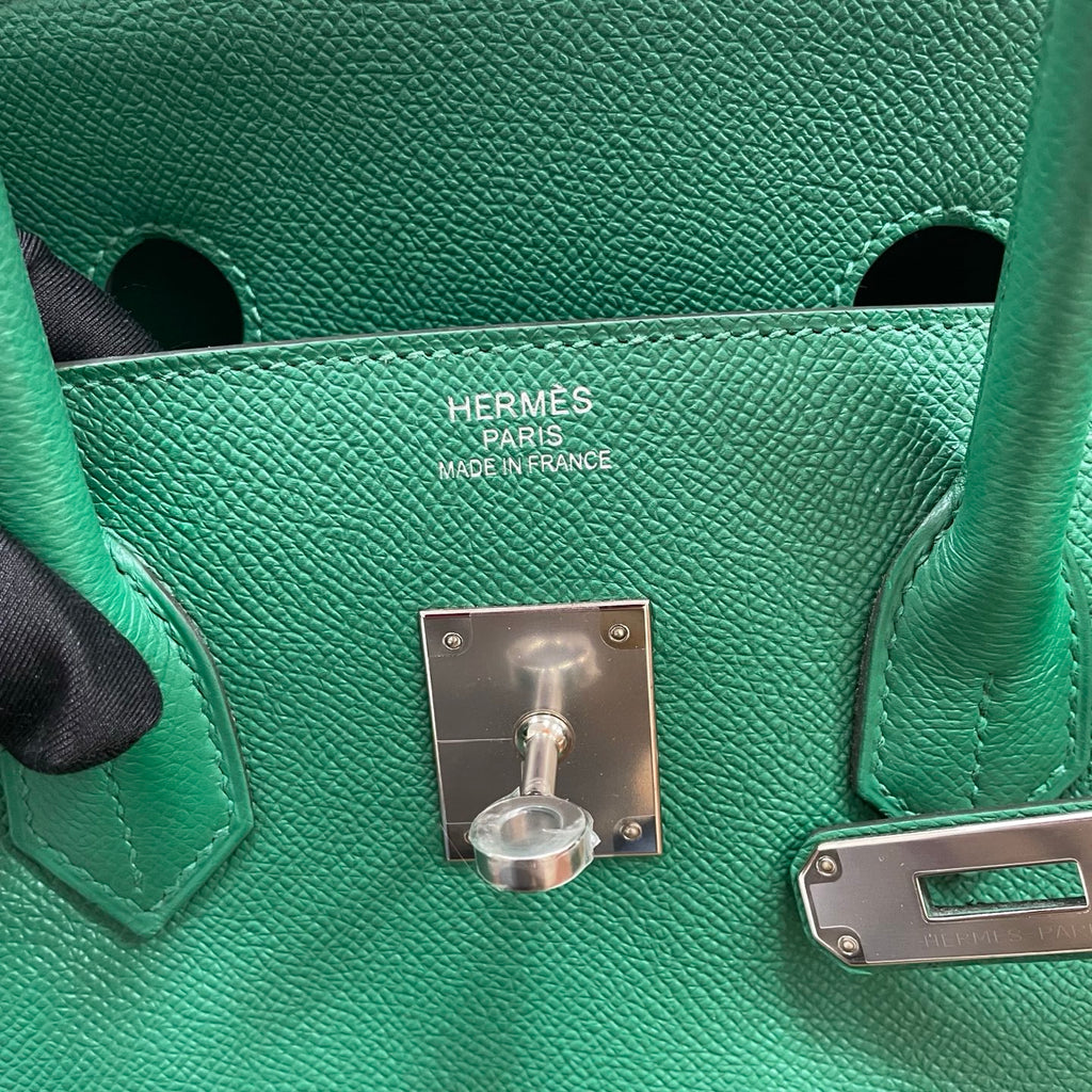 Hermes Birkin35 Epsom Top Handle Bag Green Silver Used Women Classic Fashion