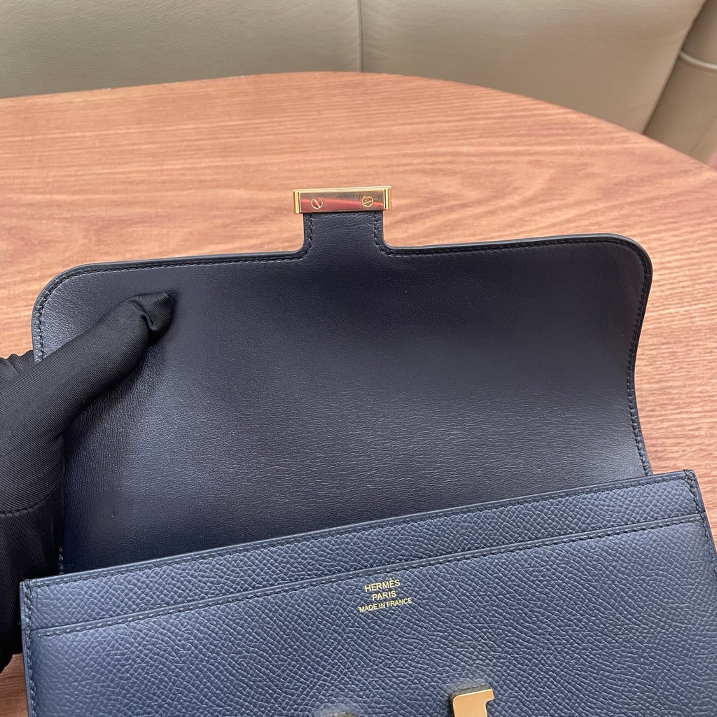 Hermes Constance Epsom Leather Wallet Blue Gold Used Women Classic