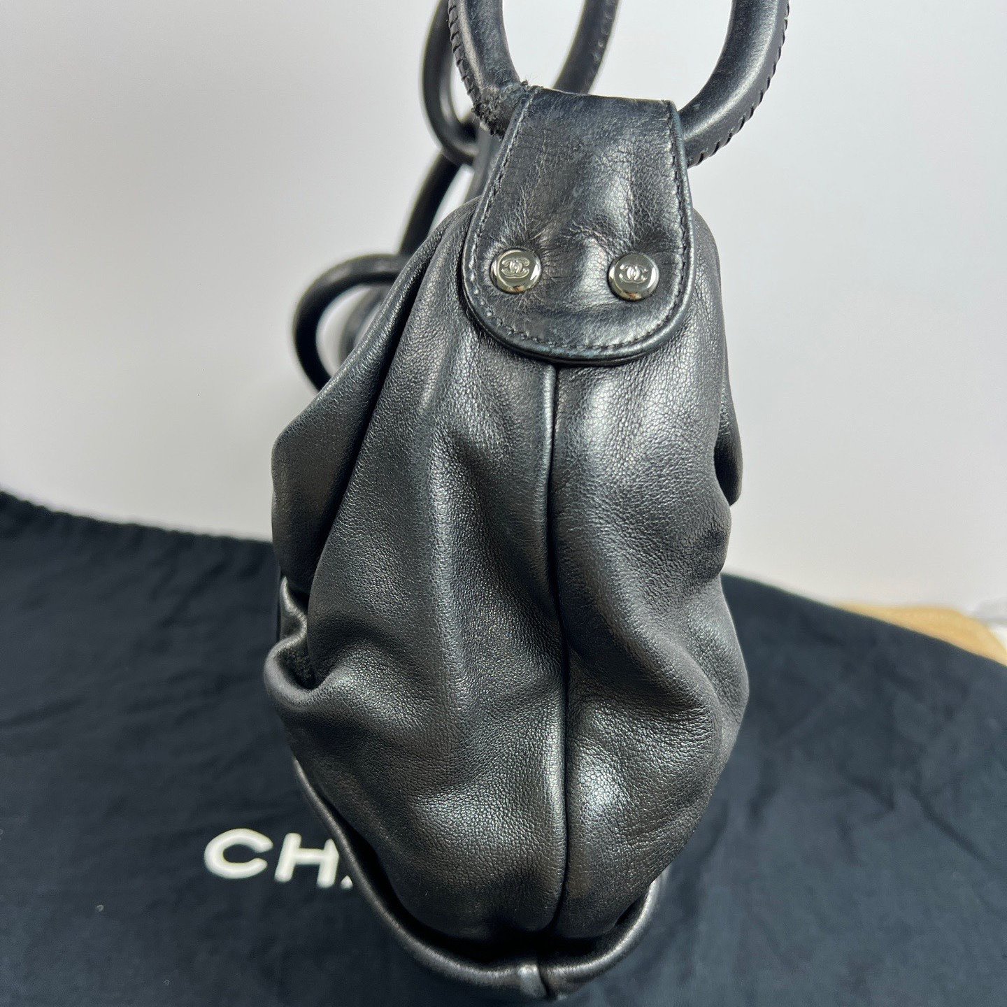 Chanel Vintage Hobo Bag Chain Handbag Shoulder Bag Black Silver Used Women