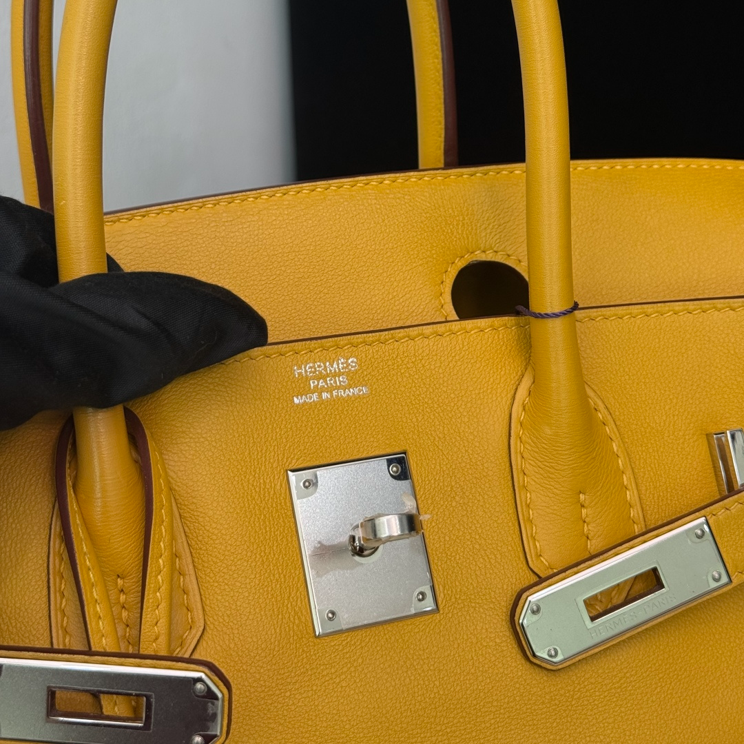 Hermes Birkin30 Swift Leather Yellow Tote Handbag Silver Hardware