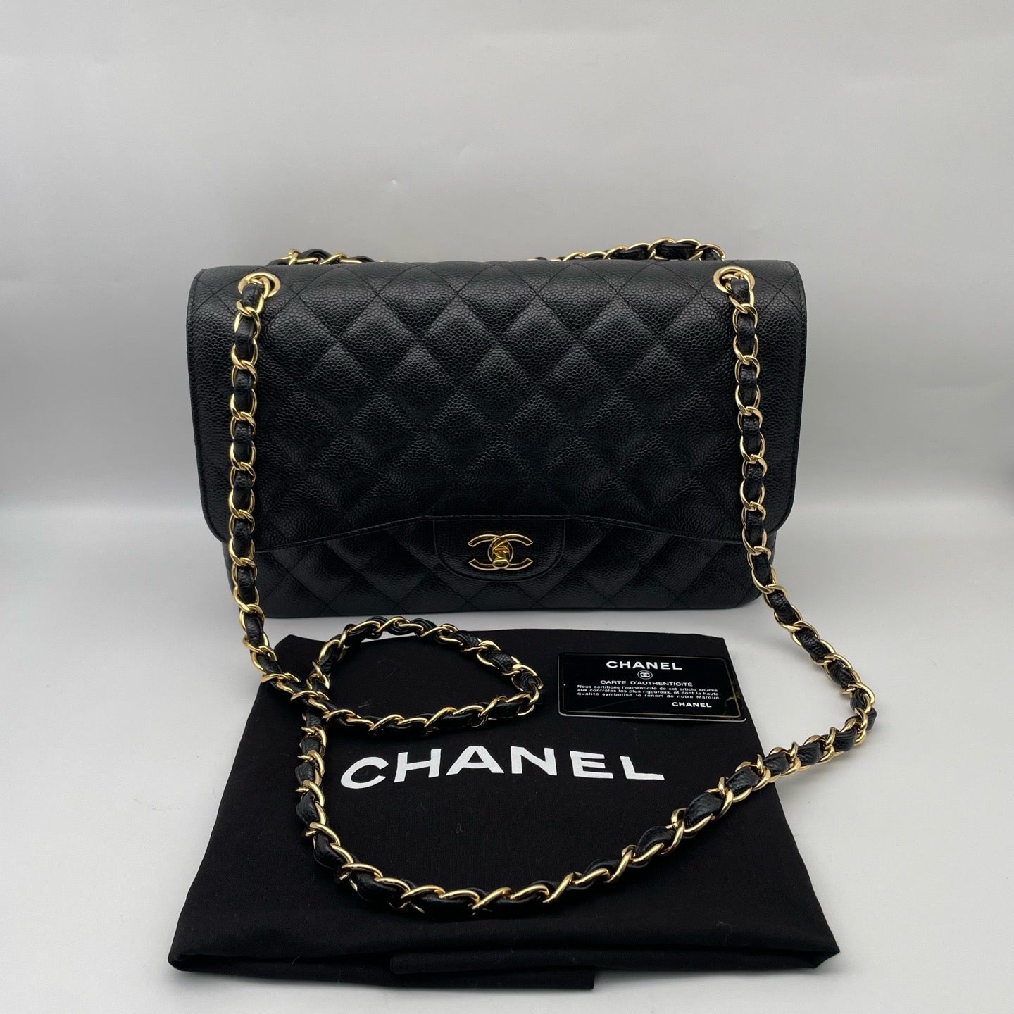 Chanel Classic Jumbo Double Flap Bag Black Caviar GHW (24-Series)