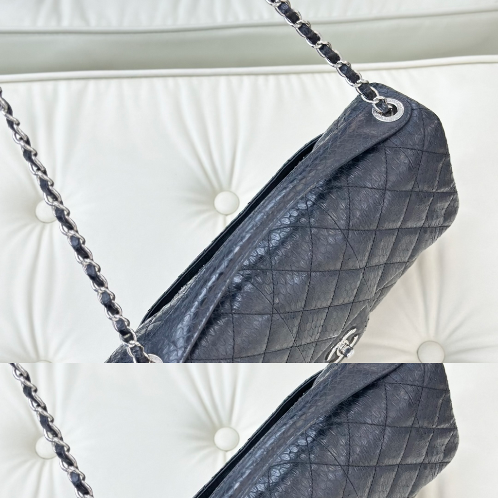 Chanel Classic Flap Jumbo Snakeskin Chain Top Handle Crossbody Bag Black Women S