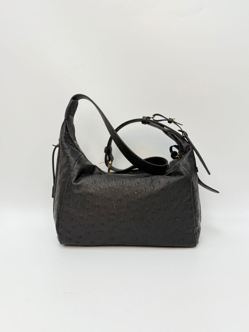 Original Design | High-End Handcrafted Custom Bag-BUBU HOBO(Black Ostrich Leather) - Pre-Owned