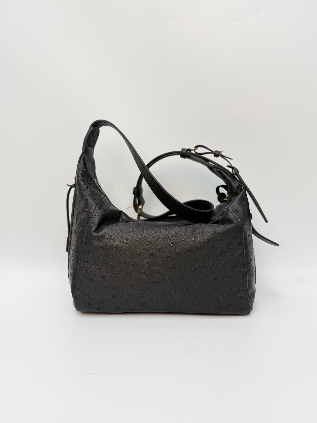 Original Design | High-End Handcrafted Custom Bag-BUBU HOBO(Black Ostrich Leather)