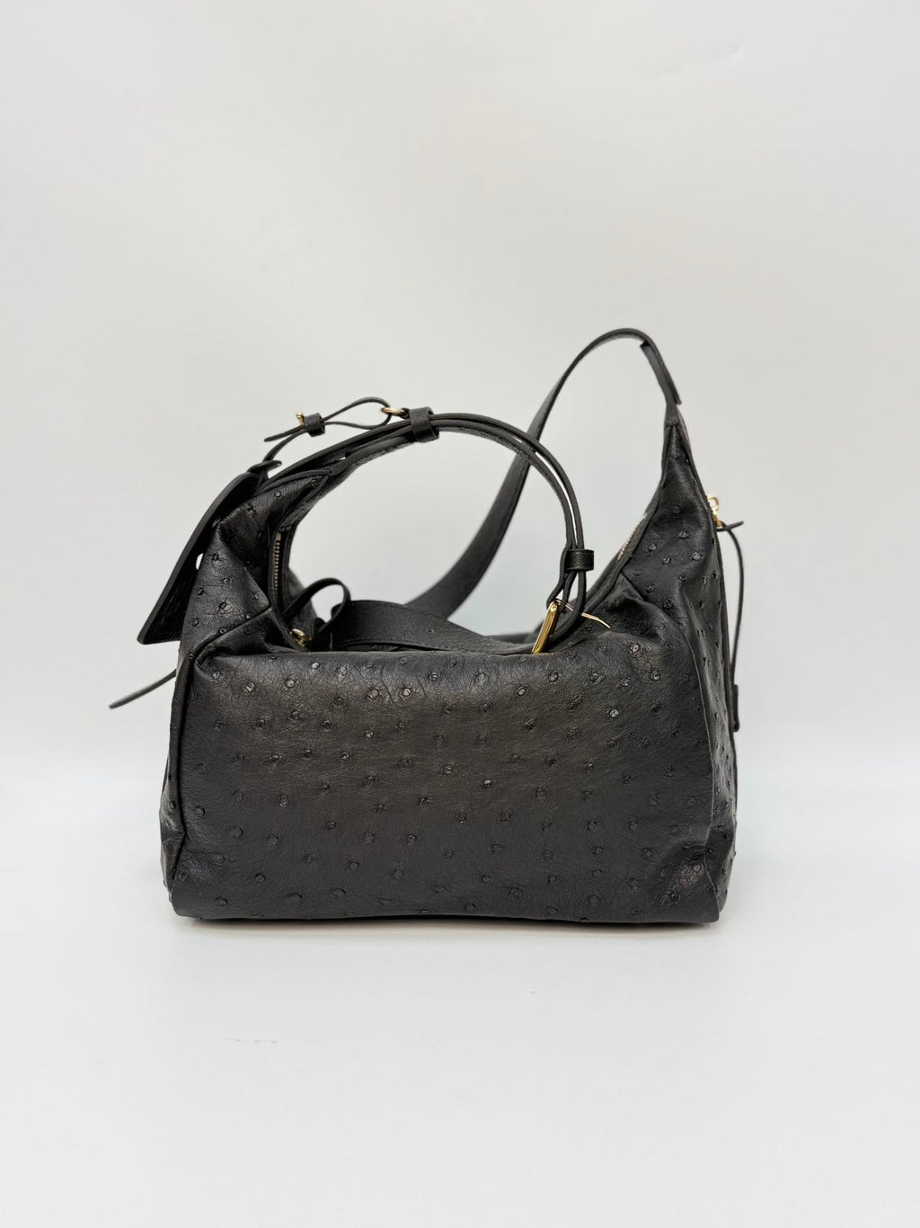Original Design | High-End Handcrafted Custom Bag-BUBU HOBO(Black Ostrich Leather) - Pre-Owned