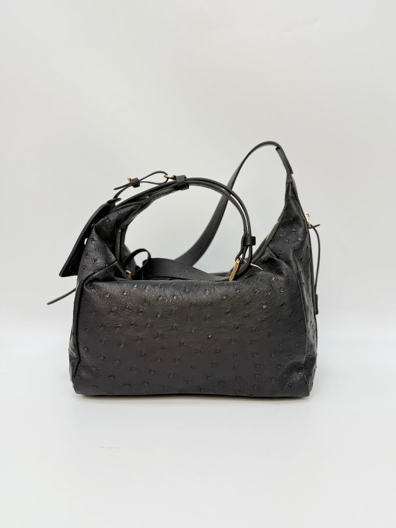 Original Design | High-End Handcrafted Custom Bag-BUBU HOBO(Black Ostrich Leather)