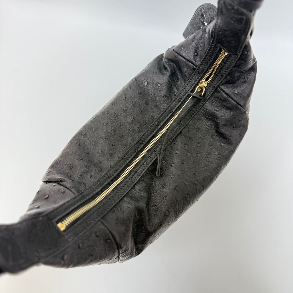 Original Design | High-End Handcrafted Custom Bag-BUBU HOBO(Black Ostrich Leather) - Pre-Owned