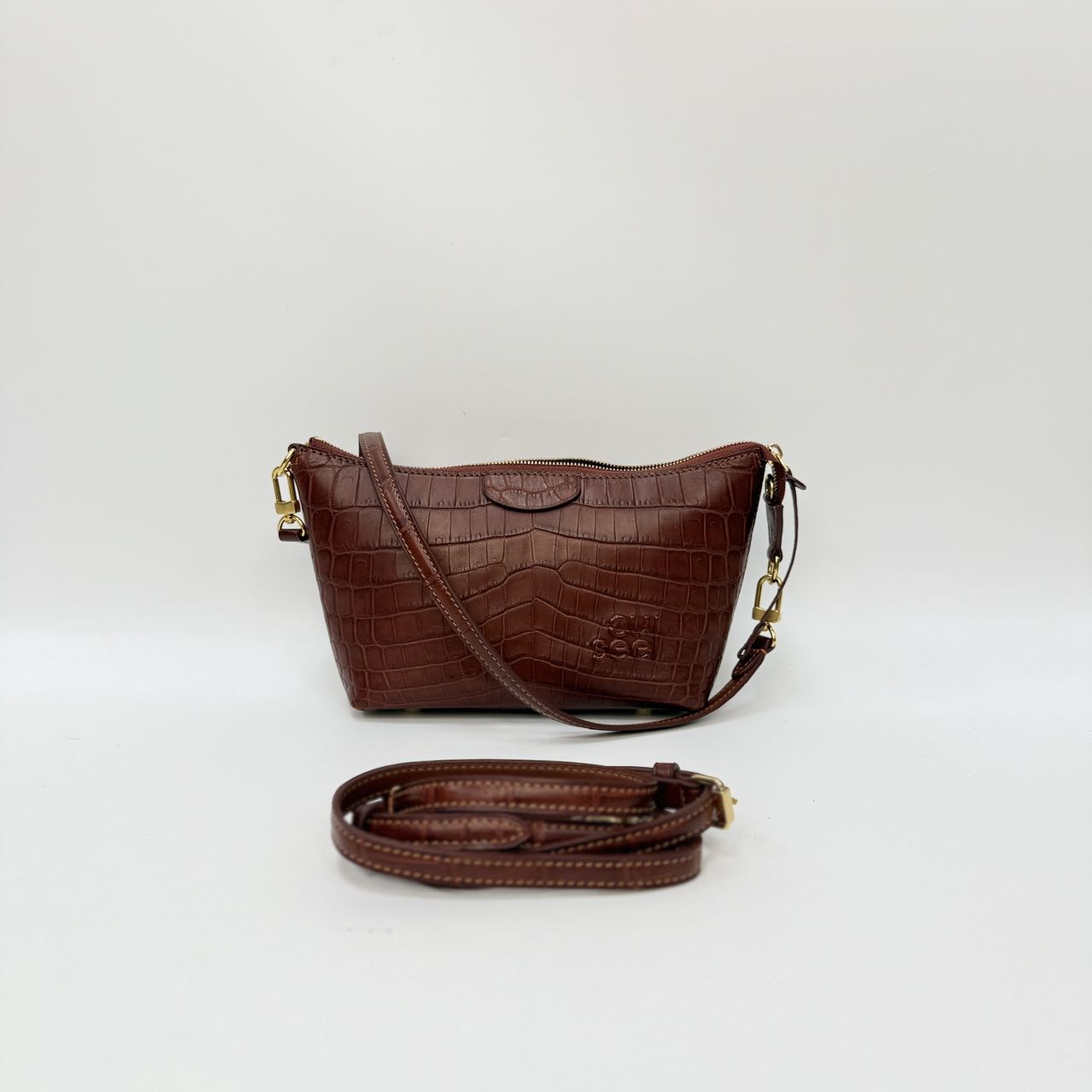 Original Design | High-End Handcrafted Custom Bag-Sail Boat (Brown Crocodile Leather) - Pre-Owned