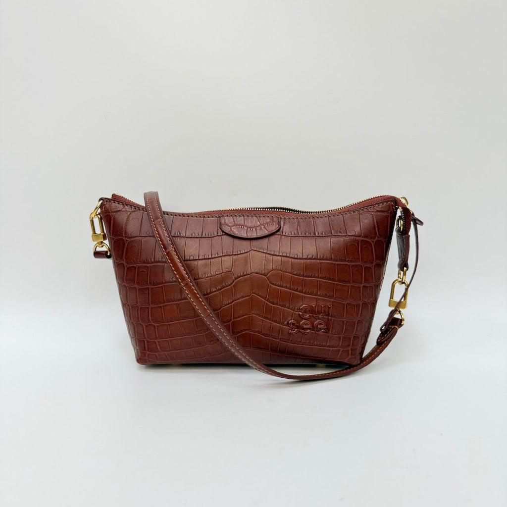 Original Design | High-End Handcrafted Custom Bag-Sail Boat (Brown Crocodile Leather) - Pre-Owned